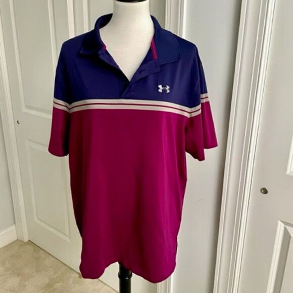 Under Armour Blue and Purple Short Sleeve Performance Polo Shirt XL - Picture 1 of 5